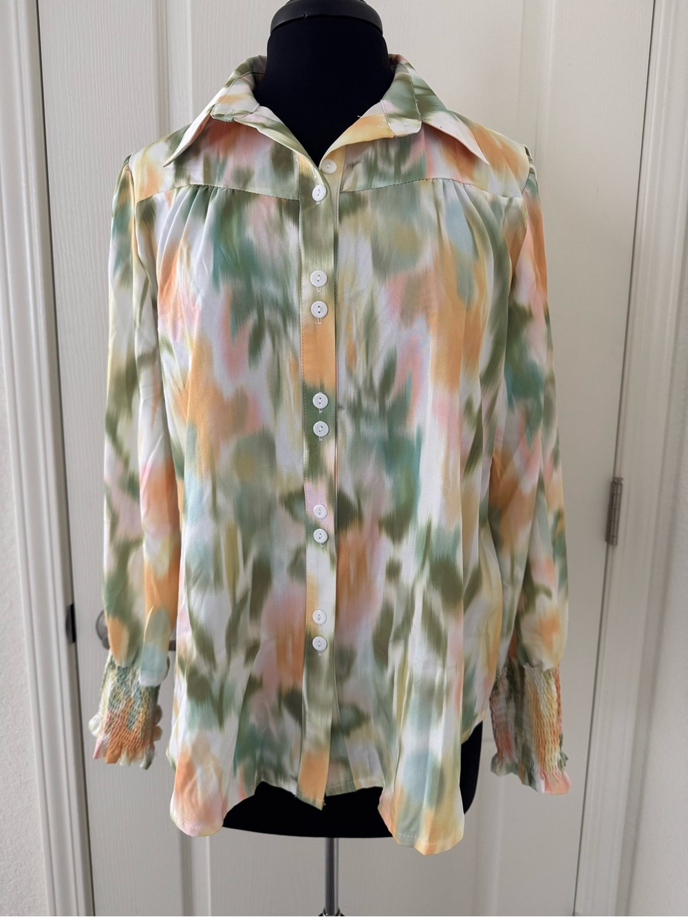 Pastel Watercolor Button-Up Blouse